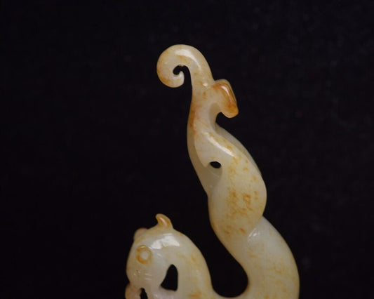 Collections Chinese Natural Hetian Jade Carving Dragon Statue Nice Figurine Art