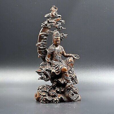 Chinese Boxwood Carving Kwan Yin Statue Woodwork Sculptures Home Decor Artwork