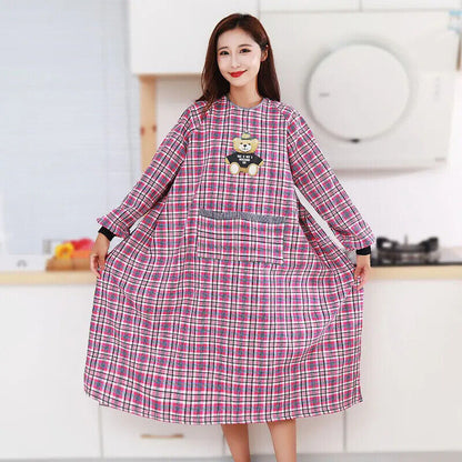 Cooking Apron Cotton Long Sleeve Brief Kitchen Baking Barbecue Picnic Vest Smock