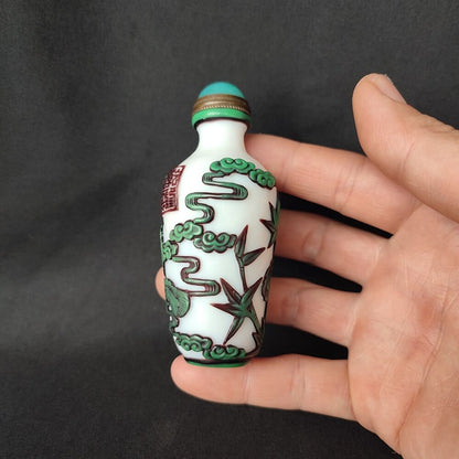 Fine Peking Chinese Snuff Bottle Glass Statues Carved Phoenix Sculpture Snuffbox