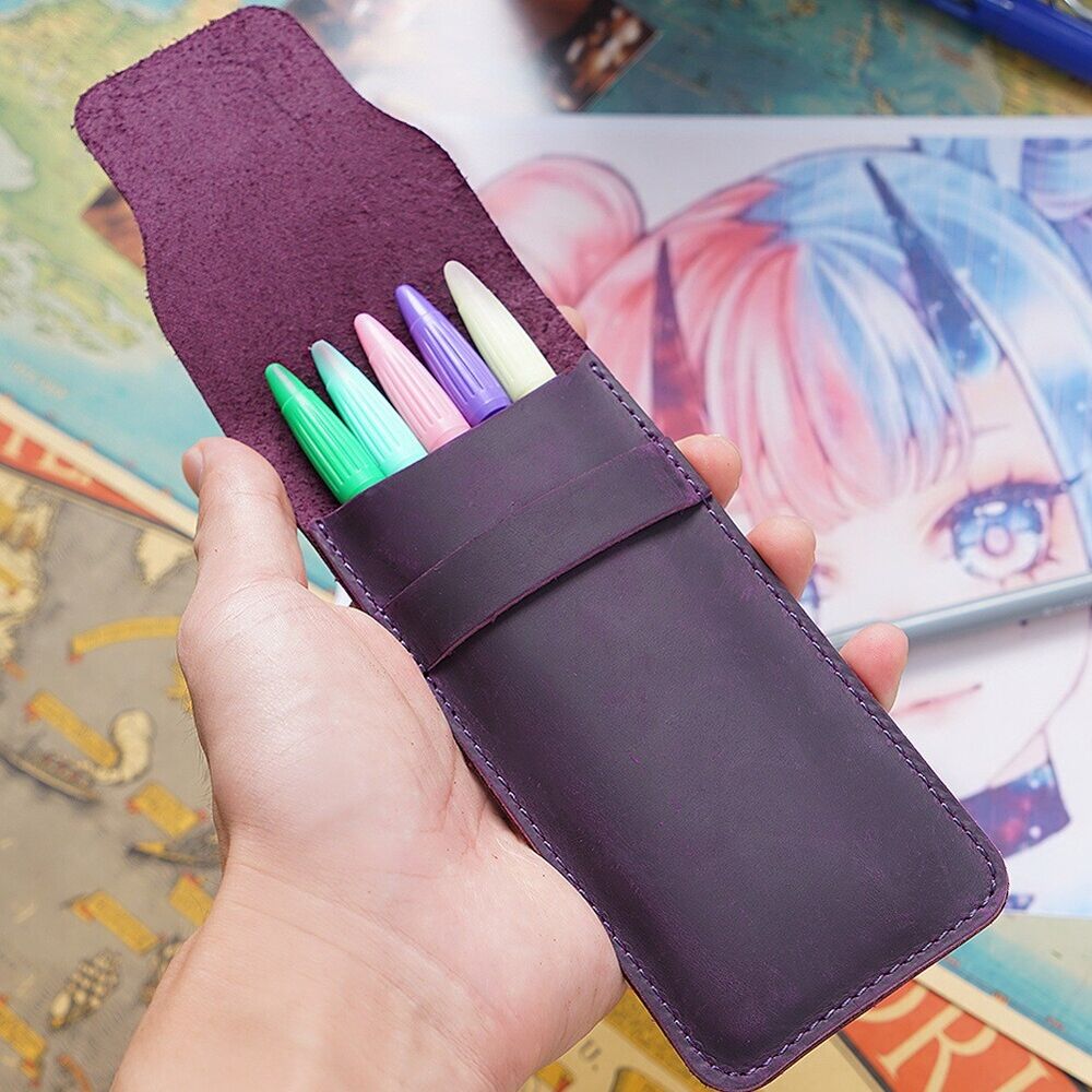 Handmade Cowhide Leather Vintage Pen Bag Pencil Case for 3 Pens 16.5cm*7cm