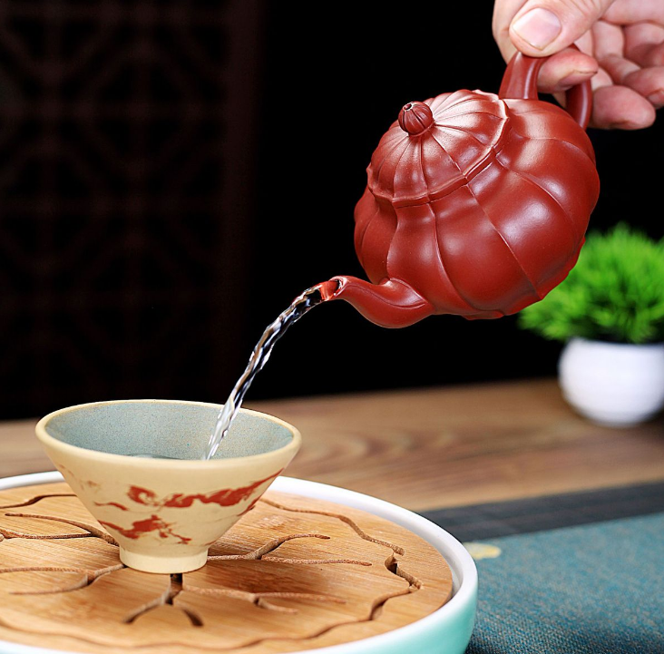 Yixing raw mine purple clay pot pure manual brocade bag laughing cherry pot Daho