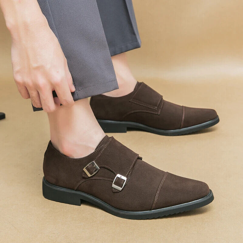 Brown Loafers Shoes Black Square Toe Slip-On Business Men Dress Shoes Size