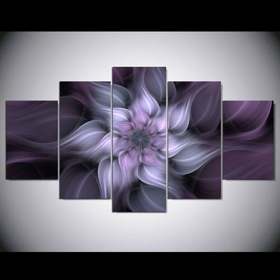 Abstract Purple Flower Digital 5 Piece canvas Wall Art Print Home Decor