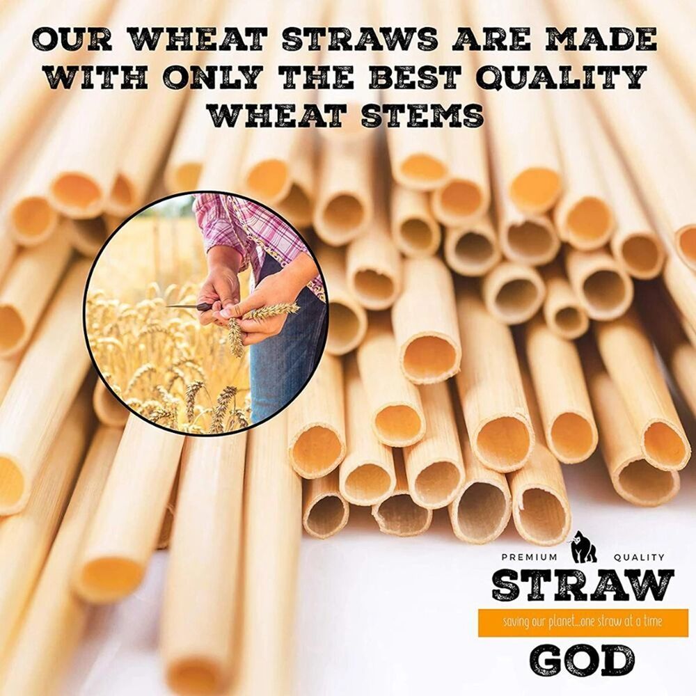 Drinking Straws 100Pcs Organic Natural Wheat Eco-Friendly Cocktail Bar Drinkware