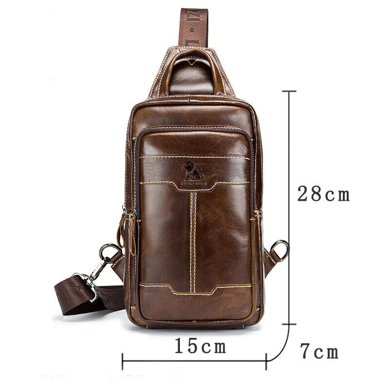 100% Genuine Leather Men's Chest Bag Vintage Crossbody Bag Sling Backpack Hiking