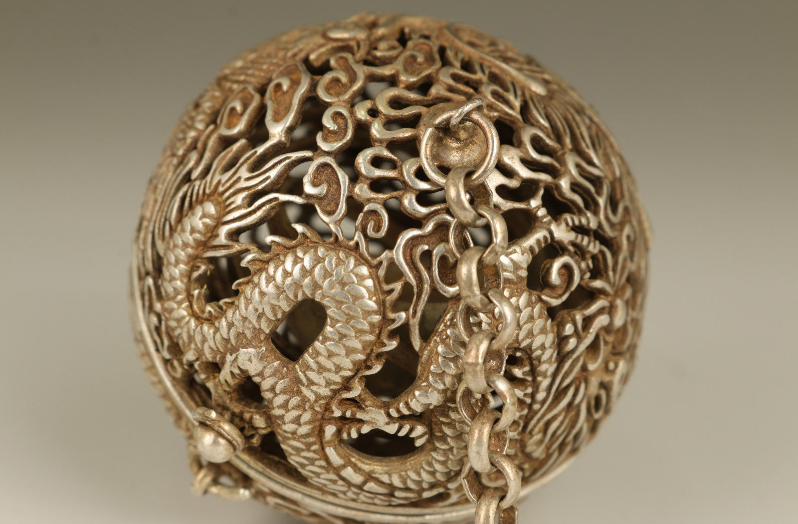 Old Tibet Silver Copper Hand Carved Dragon Phoenix Statue Incense Burner Buddha