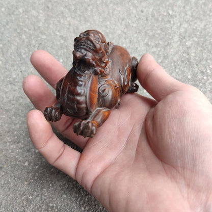 Chinese Unicorn Fabulous Fire Kylin Dragon Statue sculpture Boxwood Carving Gift