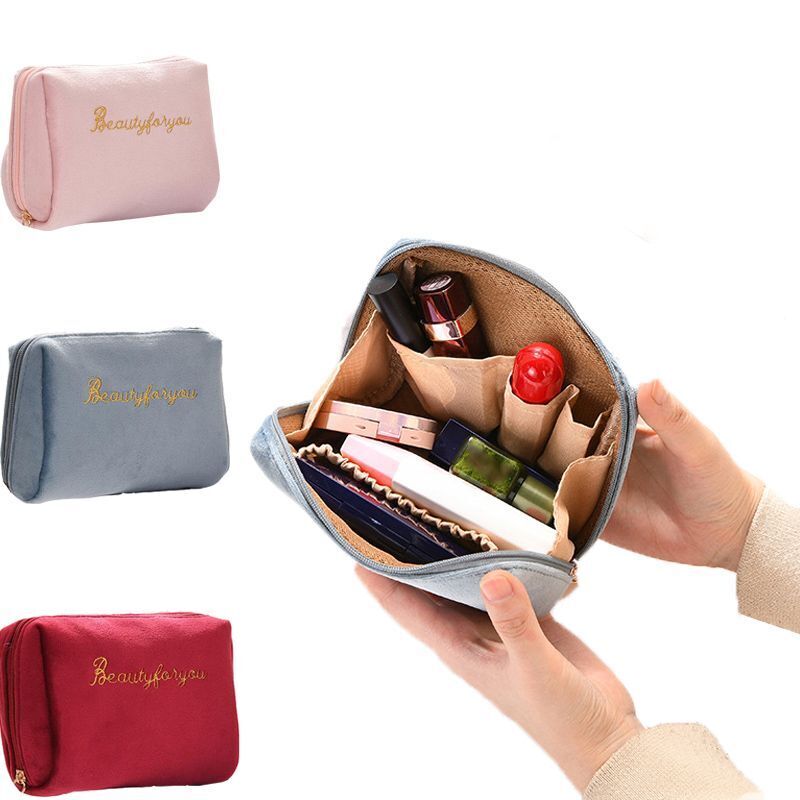 Cosmetic Bag Zipper Velvet Beauty Makeup Bags Travel Girl Brush Storage Toiletry
