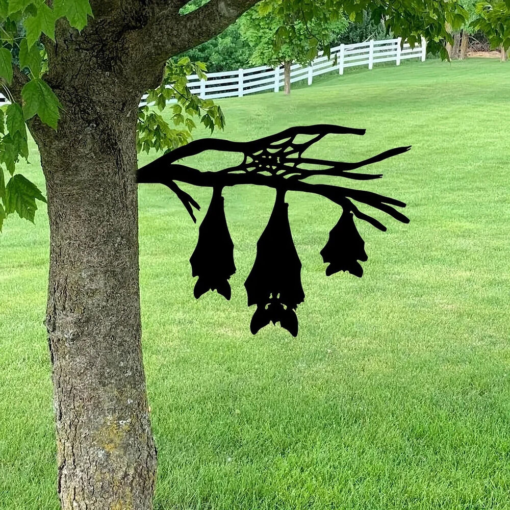 Iron Silhouette Hanging Three Bat-shaped Tree Garden Stump Hollow Out Sculpture