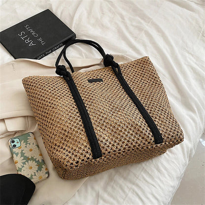 Straw Women Tote Bag Woven Handbags Handmade Travel Shopper Shoulder Bag