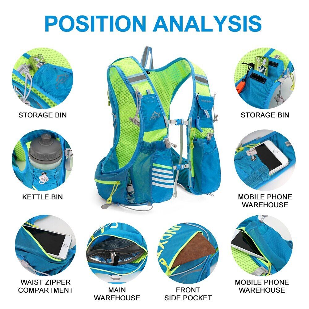 Running Backpack 8L Backpack Hiking Marathon Hydrating Bag 500ml Water Bottle