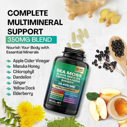 Black Seed Oil 4000Mg Sea Moss 7000Mg Turmeric 2000Mg Ashwagandha 2000Mg