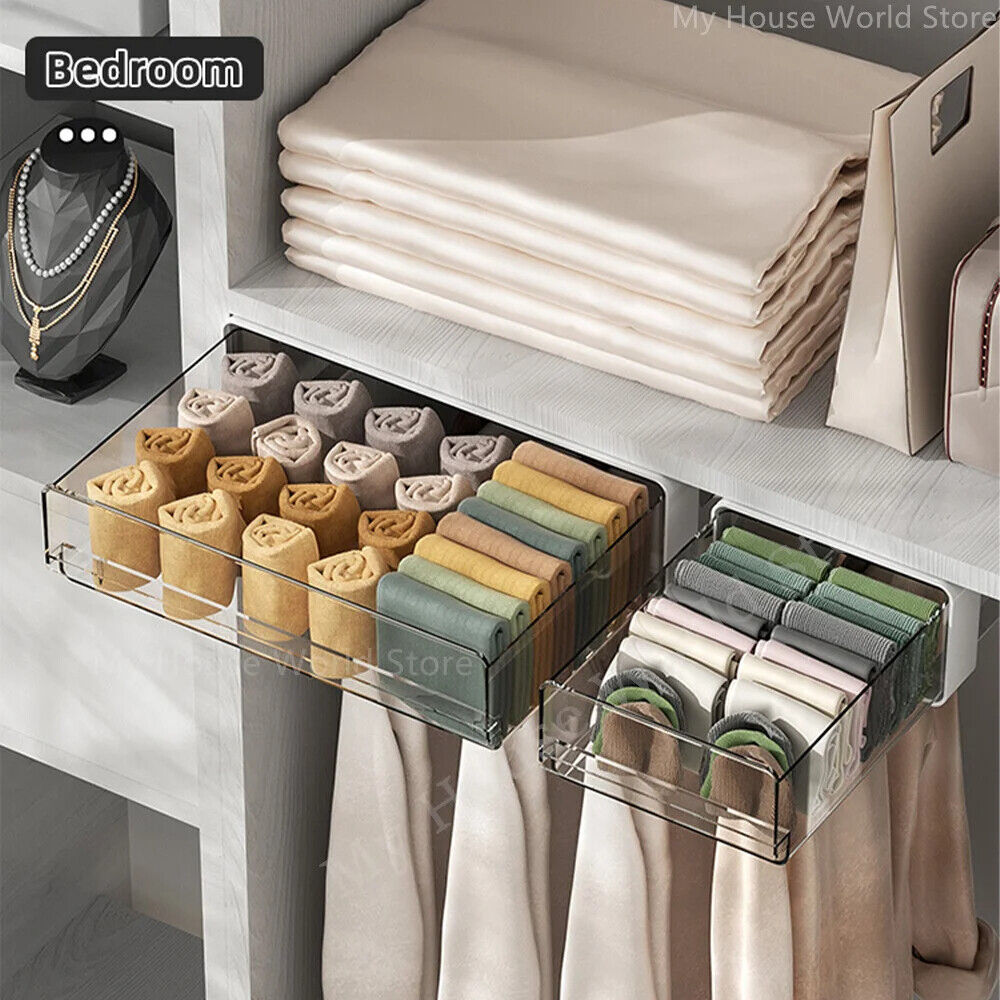 Drawer Storage Box Under Table Self-Adhesive Cabinet Desk Organizer Sundries Bin