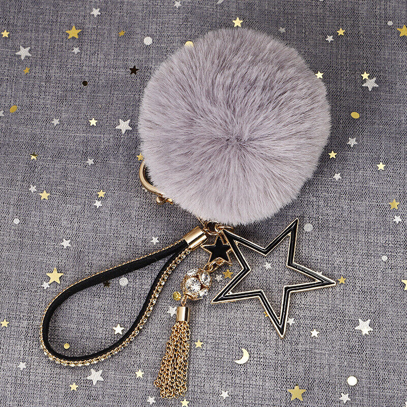 Pompom Star Key Chain Fluffy Faux Fur Ball Keyring Bag Pendant Fluffy Keyring