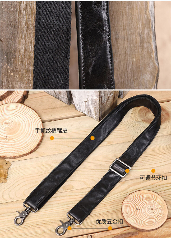 Black Cow Leather Replacement Shoulder Strap for Briefcase Luggage Messenger Bag