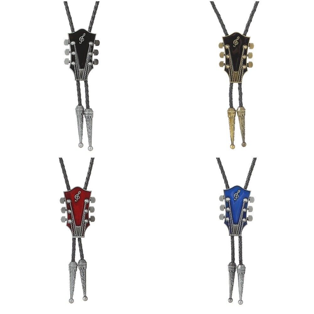 Men Fashion Music Guitar Bolo Ties Pendant Necklace Cowboy Leather Belt Neckties