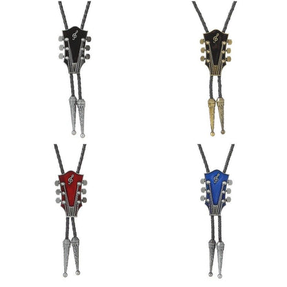 Men Fashion Music Guitar Bolo Ties Pendant Necklace Cowboy Leather Belt Neckties