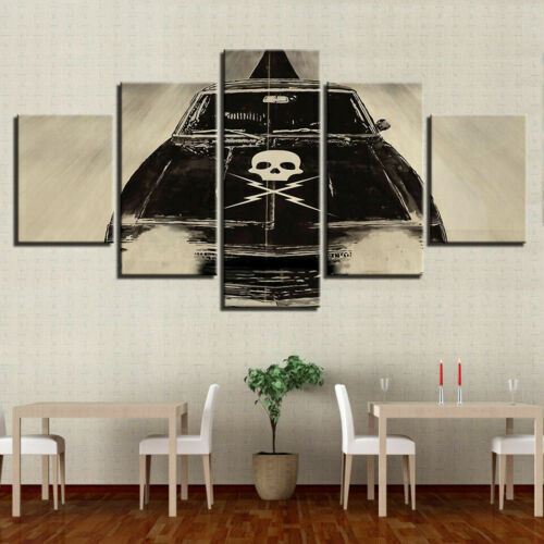 Skull Death Sign on Black Car 5 Pcs Canvas Wall Art Painting Poster Home Decor