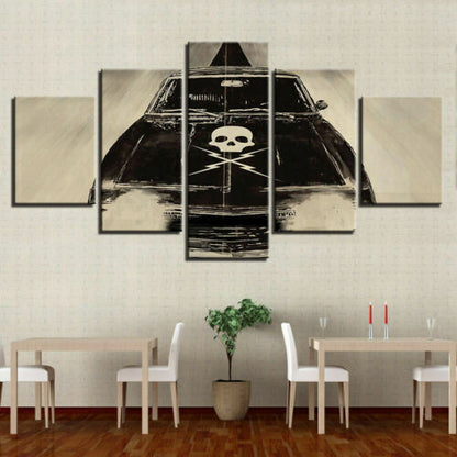 Skull Death Sign on Black Car 5 Pcs Canvas Wall Art Painting Poster Home Decor