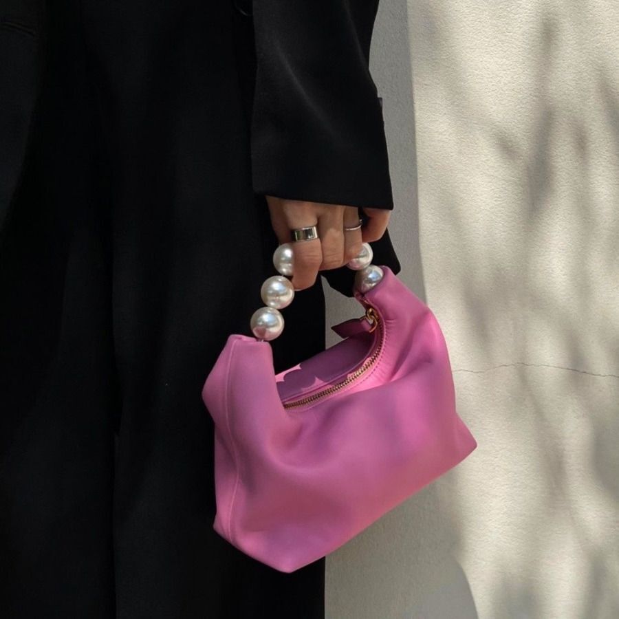 Summer Pink Chain Retro Girl Pearl Dumpling Bag Leather Shoulder Messenger Bags