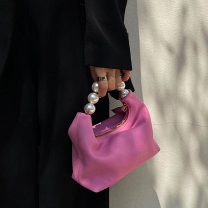 Summer Pink Chain Retro Girl Pearl Dumpling Bag Leather Shoulder Messenger Bags