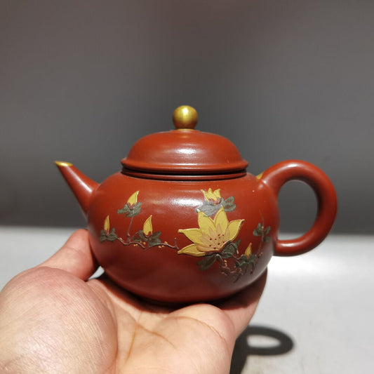 Chinese Yixing Zisha Clay Handmade Exquisite Teapot （描金水平壶 底款：顾景舟)