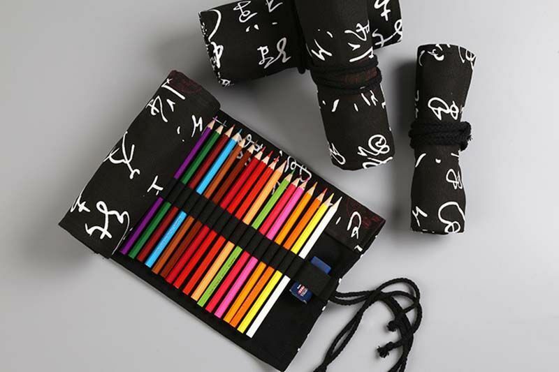 School Pencil Case Cute Canvas Roll Stationery Pouch Supplies Boys Girls Pen Bag