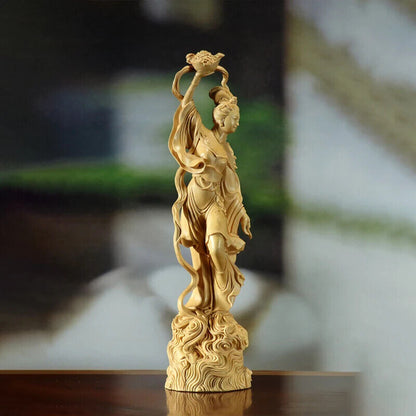 Boxwood sculpture goddess solid wood statue home room office figure Sky girl