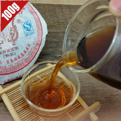 Long Yu Ripe Pu-erh Tea Yunnan Pu-erh Tea Cake 100g Aged Aroma Mellow Taste