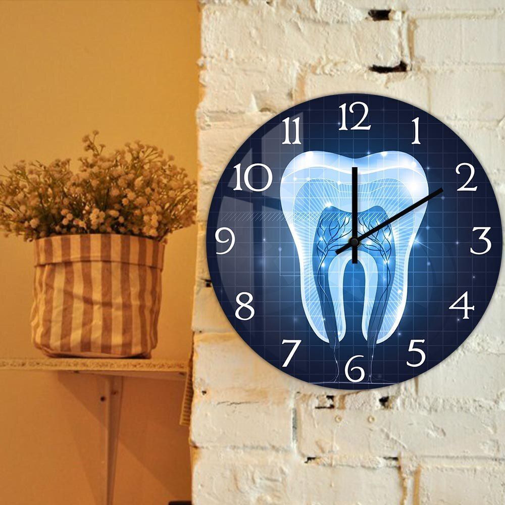 Wall Clocks Blue Dental Clinic Office Tooth Section Anatomy Quartz Watch 30x30cm