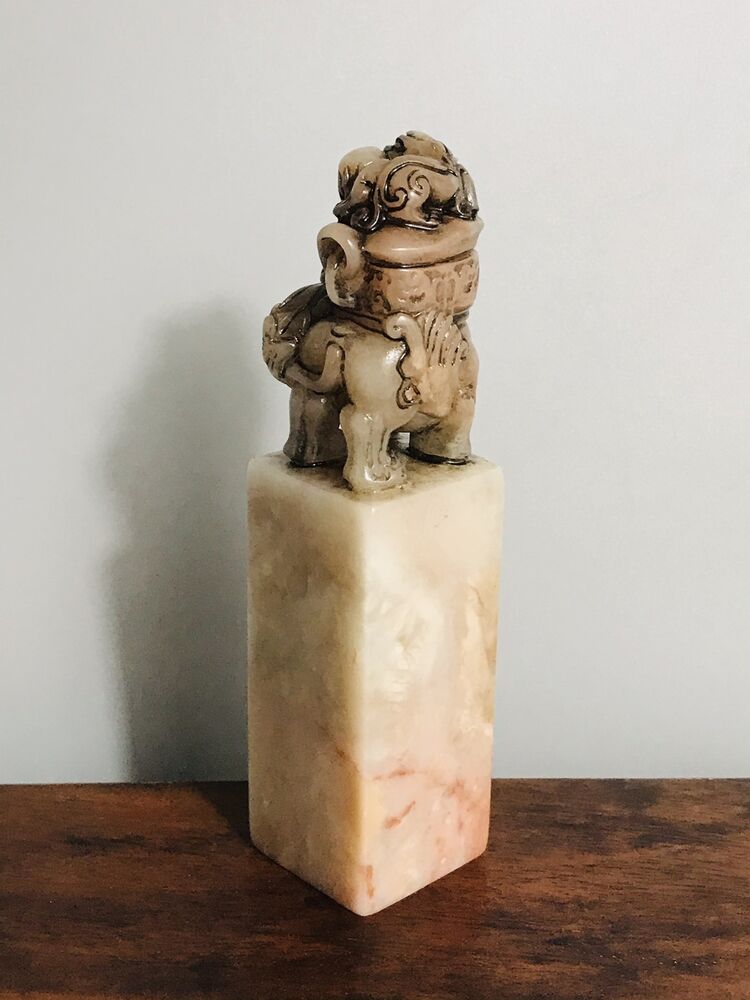 Chine Peking Shoushan Stone Carving Beast Statue Seal Sculptures Figurines Art