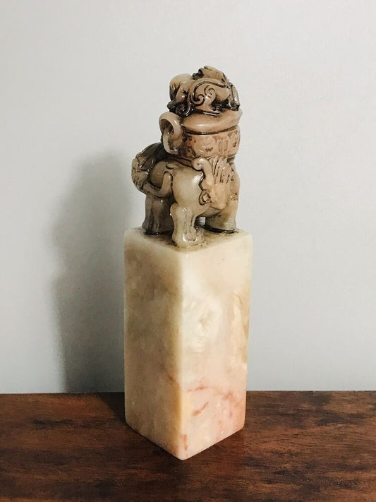 Chine Peking Shoushan Stone Carving Beast Statue Seal Sculptures Figurines Art