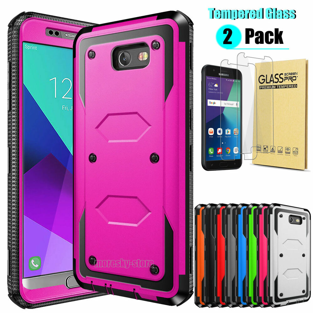 Samsung Galaxy J7 (2017) Dual Layer Rubber Case Cover / Tempered Glass Protector