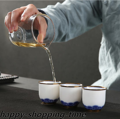 Luxury Chinese Top White Porcelain Pu'er Tea Set Gaiwan Tea Cup Saucer Pitcher
