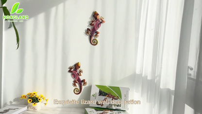 Wall Decoration 2Pcs Metal Gecko Lizard Sculptures Garden Yard Patio Art Statues