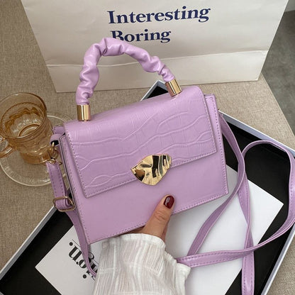 Small Handbag Synthetic Leather Shoulder Bag Crossbody Flap Bag 19*15*7CM Purple