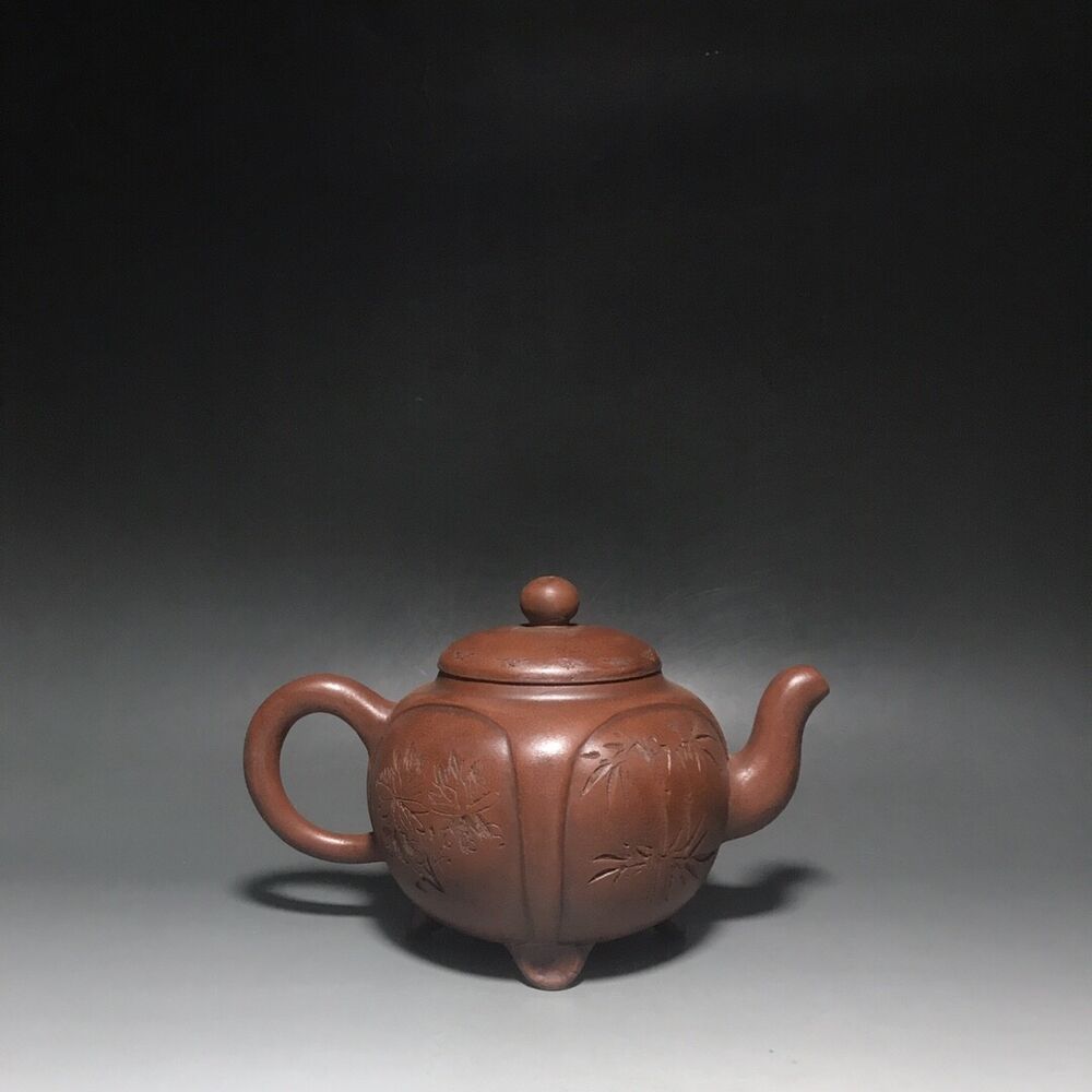 vintage chinese yixing purple clay teapot zisha ceremony carving Collectible art