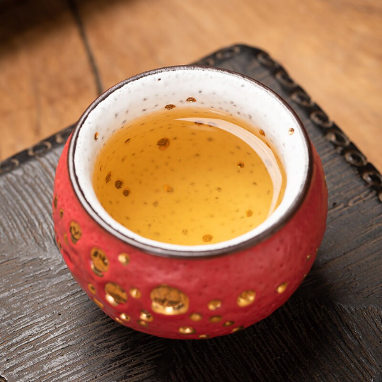Red Ceramic Teacup Unique Shinoyaki Tea Cups 130 ml