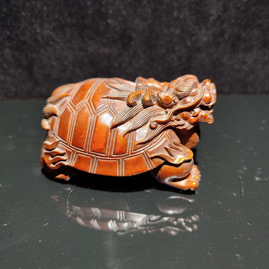 vintage carved wooden sculpture carvings decor wood carving turtle dragon statue