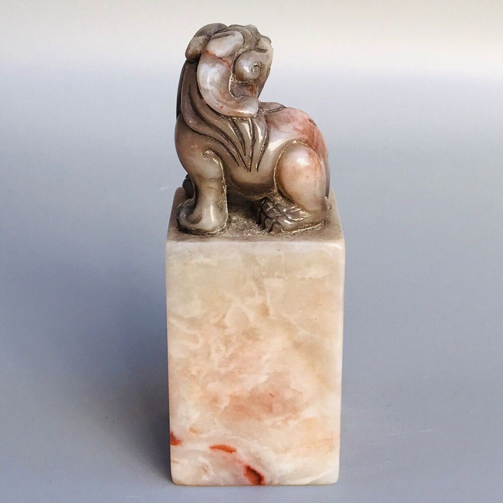 Chinese Antique Shoushan Stone Hand Carved Exquisite Beast Seal Statue Artwork