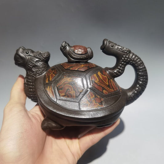 Chinese Yixing Zisha Clay Handmade Exquisite dragon trutle statue Teapot 102552
