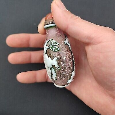 Vintage peking glass snuff bottle collection chinese dragon statue kylin overlay