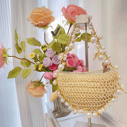 Straw Bag Women Handbags Half Moon Beach Shoulder Bag Crossbody Bags Ladies