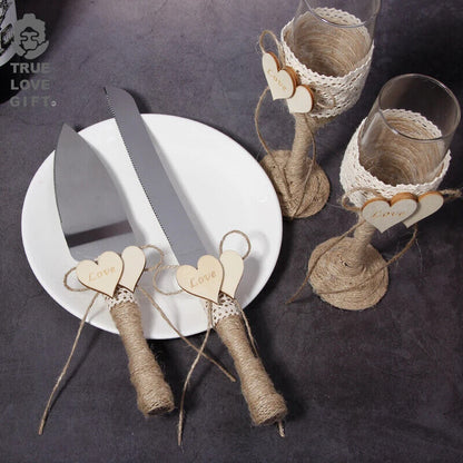 Cake Knives 2-4Pcs Champagne Glass Wedding Ceremony Supplies Shovels Flutes Cups
