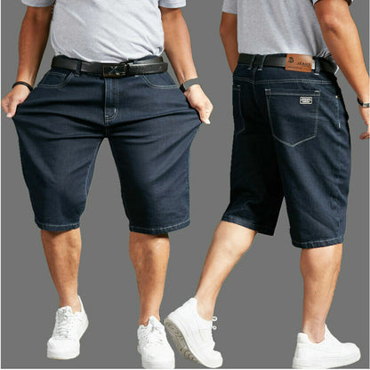 Mens Denim Shorts Stretch Leisure Straight Fit Thin Jeans Pants Summer