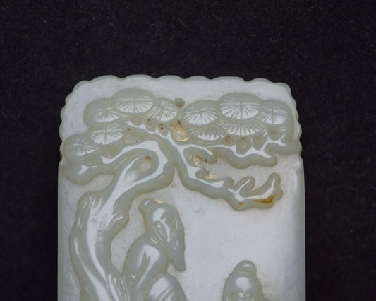 Chinese Top Natural Hetian Jade Carved Pine Figure Story Statues Pendant Jewelry