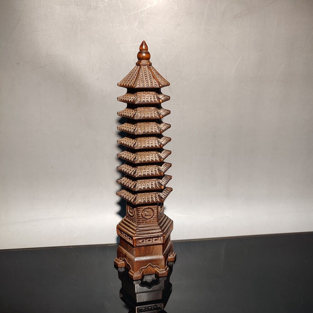 vintage carved wood wooden Ninth floor Wenchang tower Buddhist pagoda Thai Basil