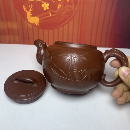Vintage Chinese Yixing Purple Clay Teapot Zisha Ceremony Fashion Bamboo Teaware