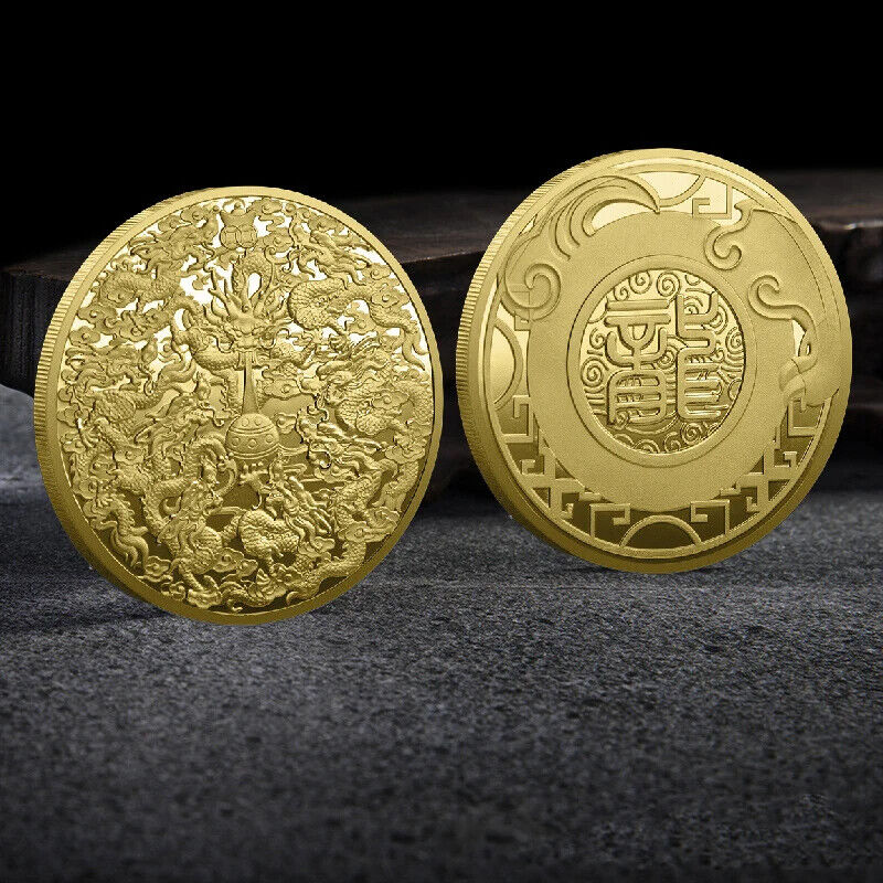 Commemorative Challenge Coins Iron Gold Silver Plated Chinese Style Dragon Decor